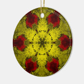 Psychedelische Kaleidoskop-Blume Rot und Gelb Keramik Ornament (Links)