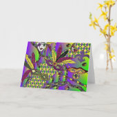 Psychedelische Karneval-Feder maskiert Karte (Gelbe Blume)