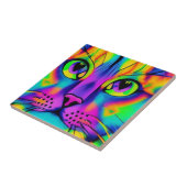 Psychedelische Katze bunt lila Fuschia grün Fliese (Seite)
