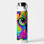 Psychedelische Katze bunt lila Fuschia grün Trinkflasche (Vorne)