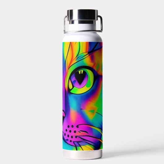 Psychedelische Katze bunt lila Fuschia grün Trinkflasche (Rückseite)