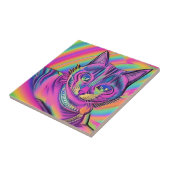 Psychedelische Katze farbig lila Fuchsiengelb Fliese (Seite)