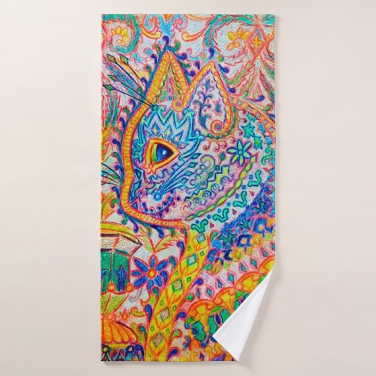Psychedelische Katze, Louis Wain Badehandtuch (Badehandtuch)