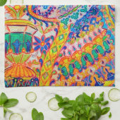 Psychedelische Katze, Louis Wain Geschirrtuch (Gefaltet)