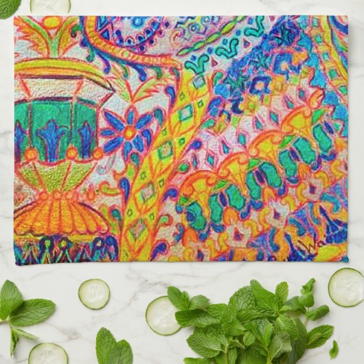 Psychedelische Katze, Louis Wain Geschirrtuch (Gefaltet)