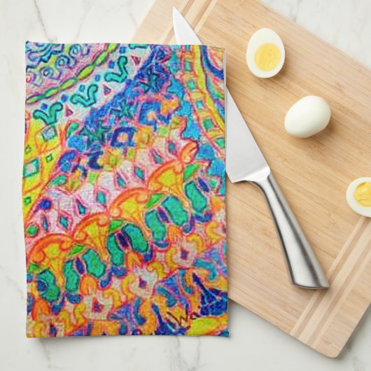 Psychedelische Katze, Louis Wain Geschirrtuch (Viertel Falte)