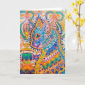 Psychedelische Katze, Louis Wain Karte (Gelbe Blume)