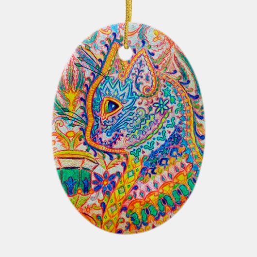 Psychedelische Katze, Louis Wain Keramik Ornament (Vorne)