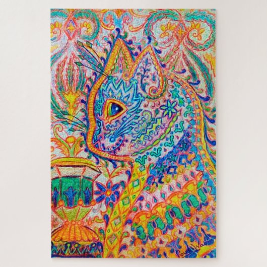 Psychedelische Katze, Louis Wain Puzzle (Vertikal)