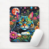 Psychedelische Katze unter Blume Mousepad (Mit Mouse)