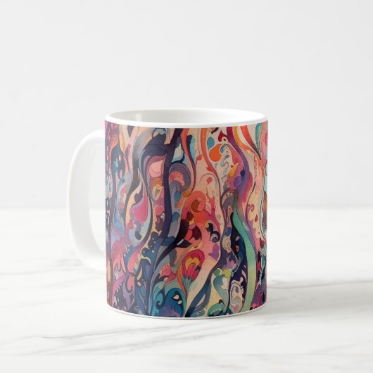 Psychedelische Katzen abstrakte Blume. Witzige Gra Kaffeetasse (Vorderseite Links)