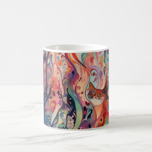 Psychedelische Katzen abstrakte Blume. Witzige Gra Kaffeetasse (Mittel)