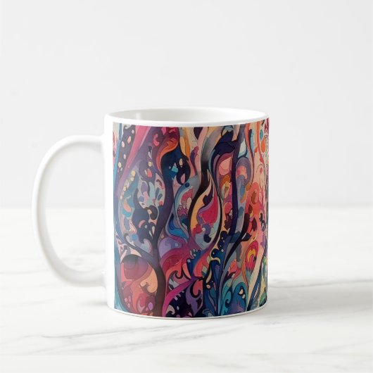 Psychedelische Katzen abstrakte Blume. Witzige Gra Kaffeetasse (Links)