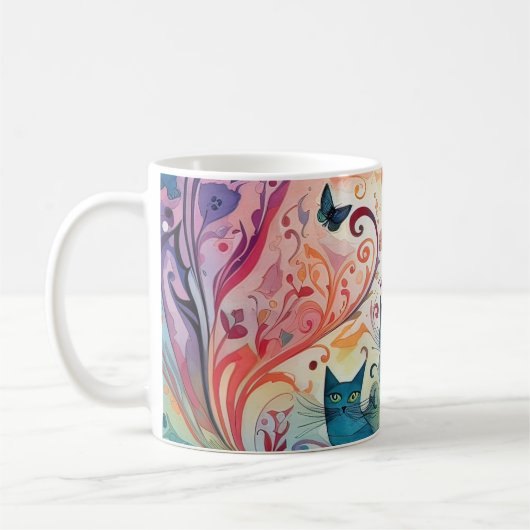 Psychedelische Katzen Blume farbenfroh energetisch Kaffeetasse (Links)