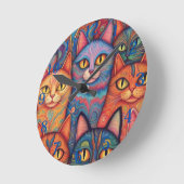 Psychedelische Katzen. Hippy, Bohemisch, BoHo Runde Wanduhr (Winkel)