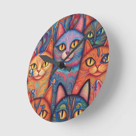 Psychedelische Katzen. Hippy, Bohemisch, BoHo Runde Wanduhr (Winkel)