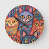 Psychedelische Katzen. Hippy, Bohemisch, BoHo Runde Wanduhr (Vorderseite)