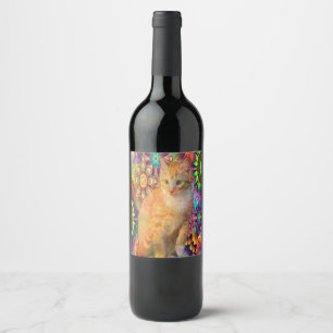 Psychedelische Katzen-Wein-Flasche, Weinetikett