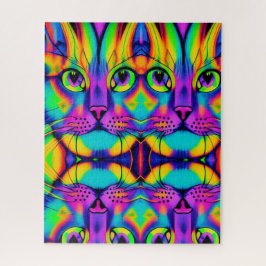 Psychedelische Katzentäuschung lila Fuchsiengrün Puzzle