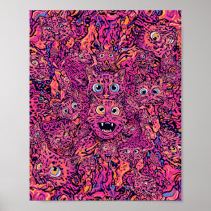 Psychedelische Katzenüberladung Neonkatze  Poster
