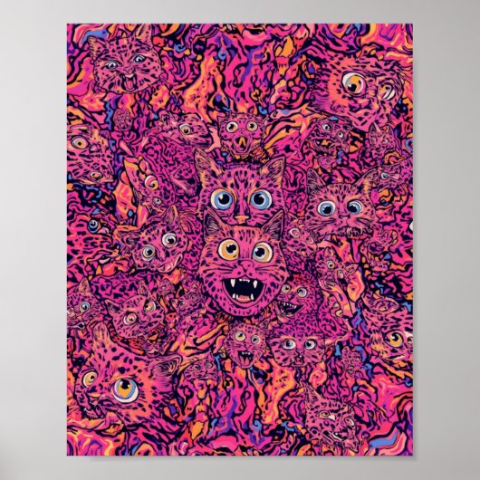 Psychedelische Katzenüberladung Neonkatze Poster (Vorne)