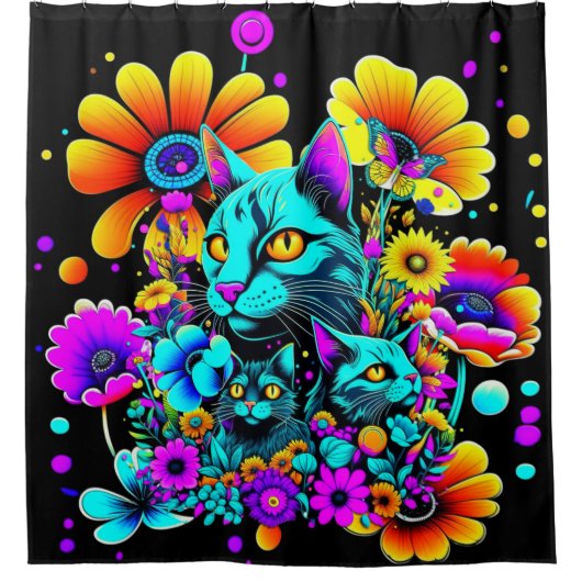 Psychedelische Kitty Katze Duschvorhang (Vorderseite)