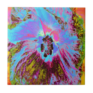 Psychedelische Kornblumenblau und Magenta Hibiskus Fliese