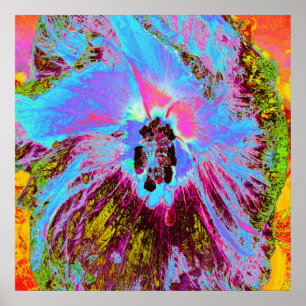 Psychedelische Kornblumenblau und Magenta Hibiskus Poster