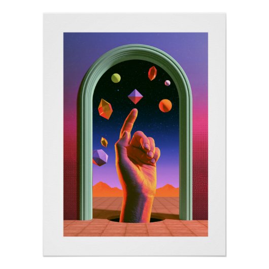 Psychedelische Kosmische Hand, Surrealer Blauer Dr Poster (Vorderseite)