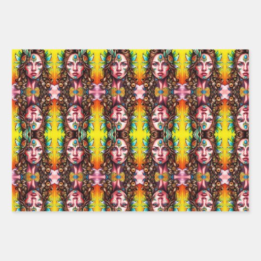 Psychedelische Kriegerfrau Geschenkpapier Set (Vorderseite 2)
