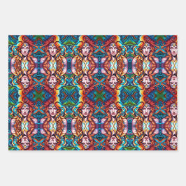 Psychedelische Kriegerfrau Geschenkpapier Set