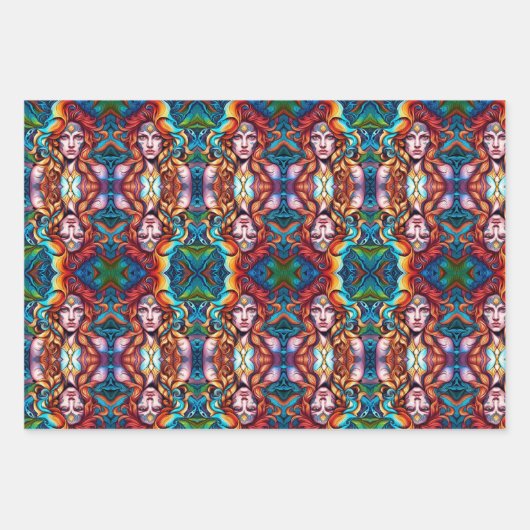 Psychedelische Kriegerfrau Geschenkpapier Set (Vorderseite)