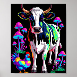 Psychedelische Kuh Huhn Pilze Bauernhof Tier Kunst Poster