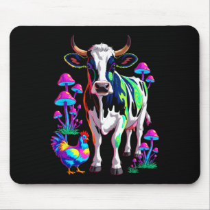 Psychedelische Kuh Huhn Pilze Farm Tier Kunst Mousepad