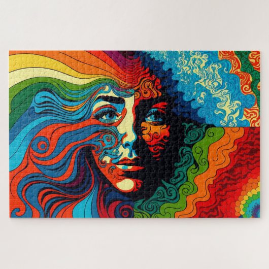Psychedelische Kunst des Gesichts einer Frau Puzzle (Horizontal)