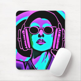 Psychedelische Lady in Kopfhörern Mousepad