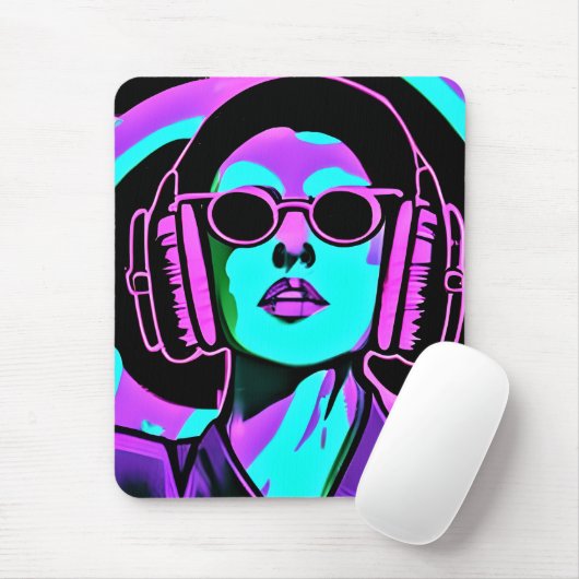 Psychedelische Lady in Kopfhörern Mousepad (Mit Mouse)