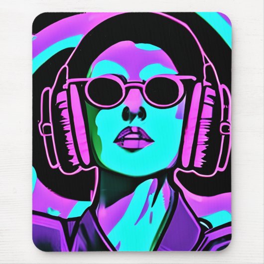 Psychedelische Lady in Kopfhörern Mousepad (Vorne)