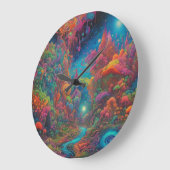 Psychedelische Landschaft Große Wanduhr (Winkel)
