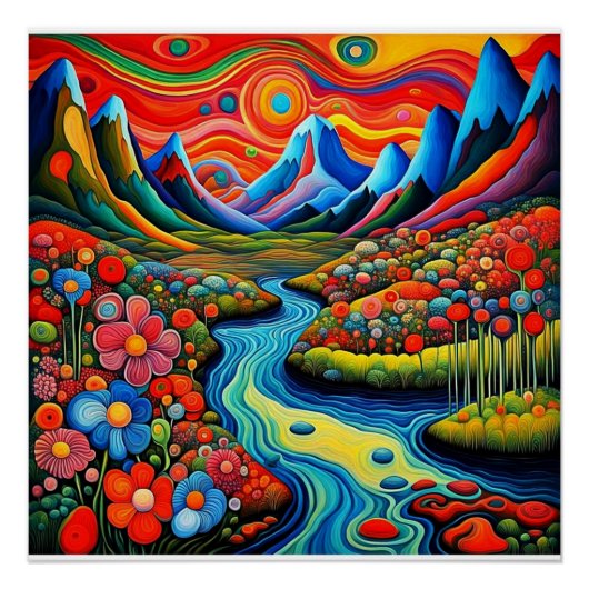 Psychedelische Landschaft mit Fluss 1 Poster (Vorderseite)