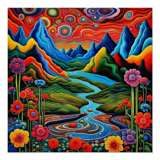Psychedelische Landschaft mit Fluss 2 Poster (Vorderseite)