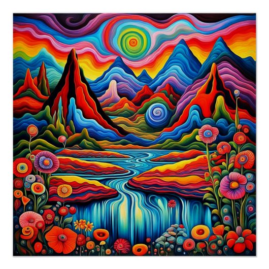 Psychedelische Landschaft mit Fluss 4 Poster (Vorderseite)