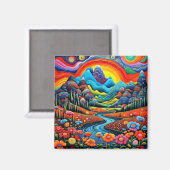 Psychedelische Landschaft mit Fluss 5 Magnet (Vorderseite/Rückseite)