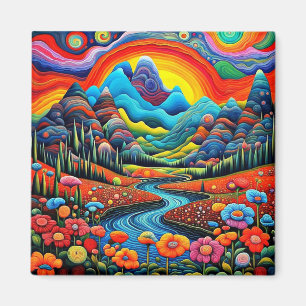 Psychedelische Landschaft mit Fluss 5 Magnet