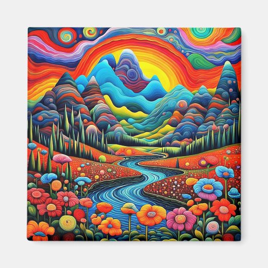 Psychedelische Landschaft mit Fluss 5 Magnet (Vorne)