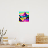 Psychedelische Landschaft Rosa Grüne Bergkunst Poster (Küche)