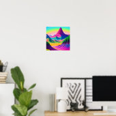 Psychedelische Landschaft Rosa Grüne Bergkunst Poster (Heimbüro)
