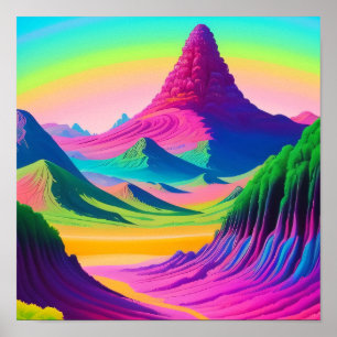 Psychedelische Landschaft Rosa Grüne Bergkunst Poster