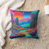 Psychedelische Landschaft rosa grüne Kunst Kissen (Decke)