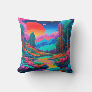 Psychedelische Landschaft rosa grüne Kunst Kissen